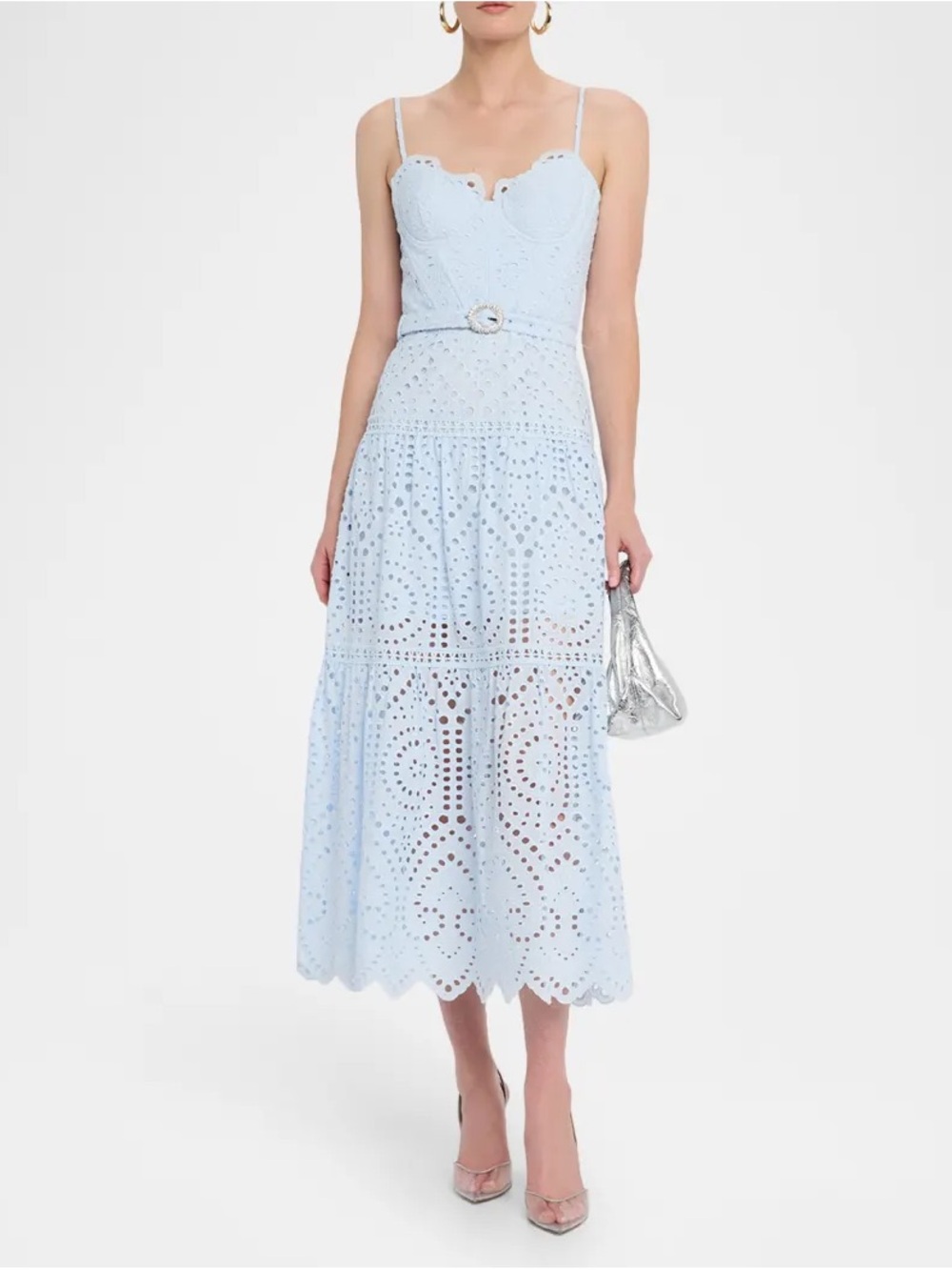 Generation Love Zuria Cotton Eyelet Maxi Dress Opal Blue Belted Midi Size 0 NWT